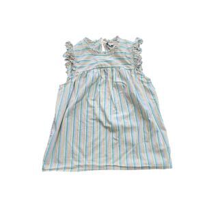 J.CREW Womans Sleeveless Ruffle Sleeve Rainbow Striped Blouse Size 4